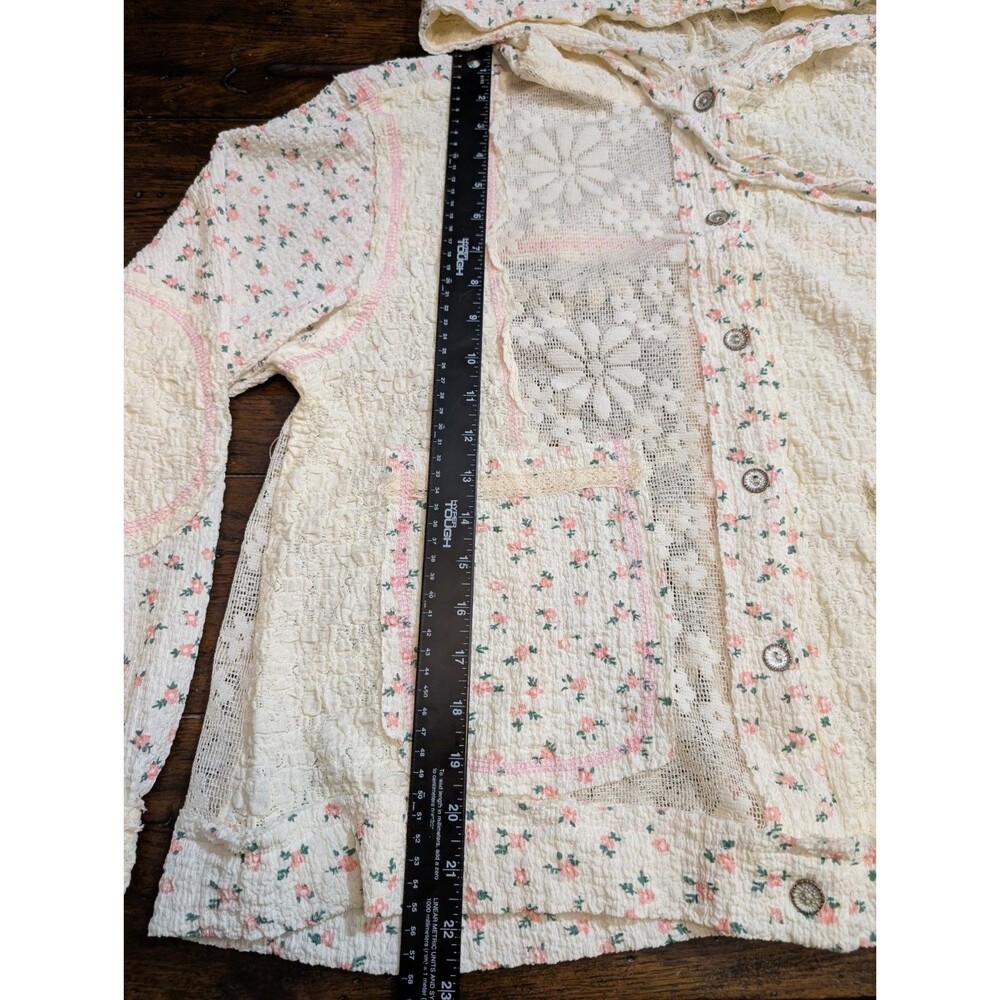 POL Floral Lace Hoodie S Jacket Boho Coquette Cottagecore Balloon Sleeve Shacket - Picture 3 of 14